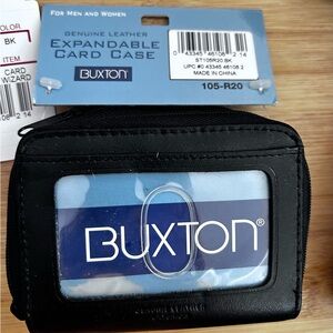 NWT Buxton Card Wallet Black Leather for Credit Cards, 2 Zip Compartments